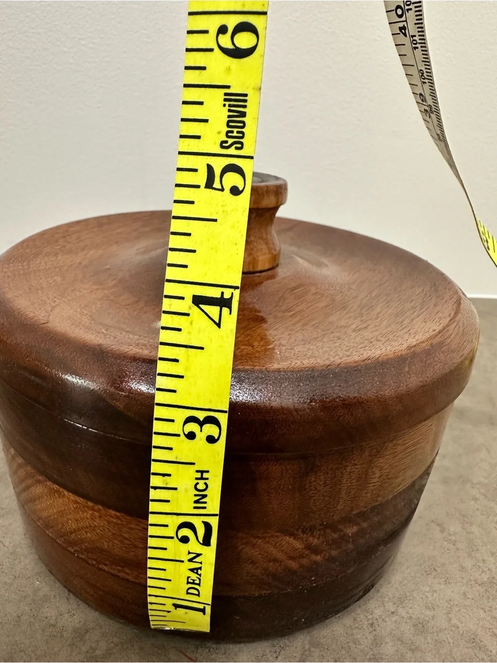 Vintage Hand Turned Solid Wooden Lidded Covered Bowl w/ Knob - Brown Trinket Box